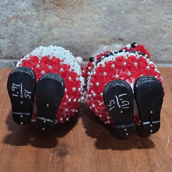 Vintage Folk Art Hand Beaded Dancing Mrs Claus & Santa Claus Christmas Decor - Picture 4 of 11